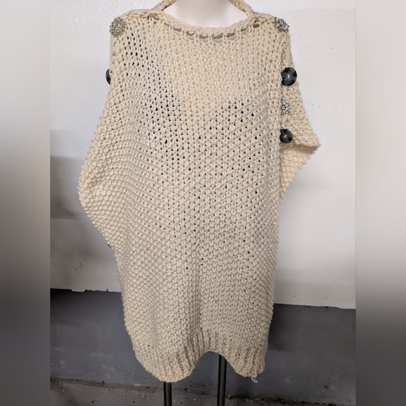 Poncho Over Size Style Cozy Cream Knit Poncho Free Size